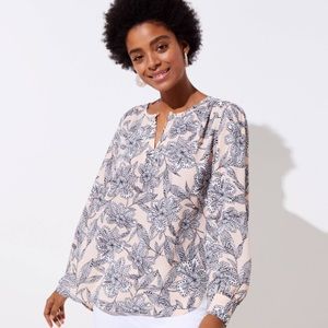 LOFT ABSTRACT FLORAL KEYHOLE BLOUSE
